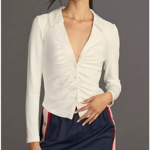 Maeve Anthropologie White Ruched Button-Down Romantic Coquette Cottagecore Y2K